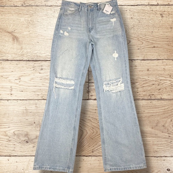 VERVET Leslie 90s Vintage Flare Distressed High Rise Blue Jeans NWT Size 30 Long - Picture 6 of 13